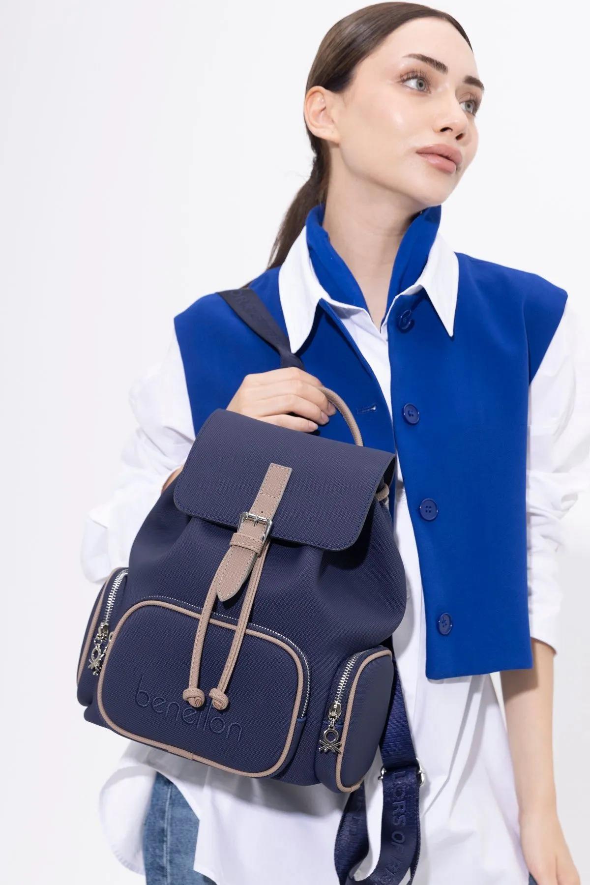 Benetton bnt1409 Kadın Sırt Çantası Lacivert Kahve 