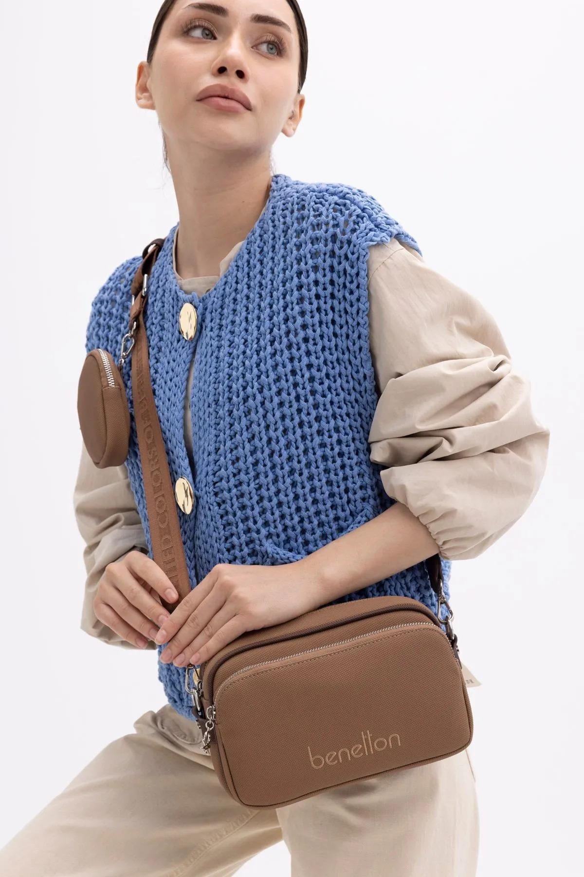 Benetton bnt1419 Kadın Çapraz Çanta Camel Kahve