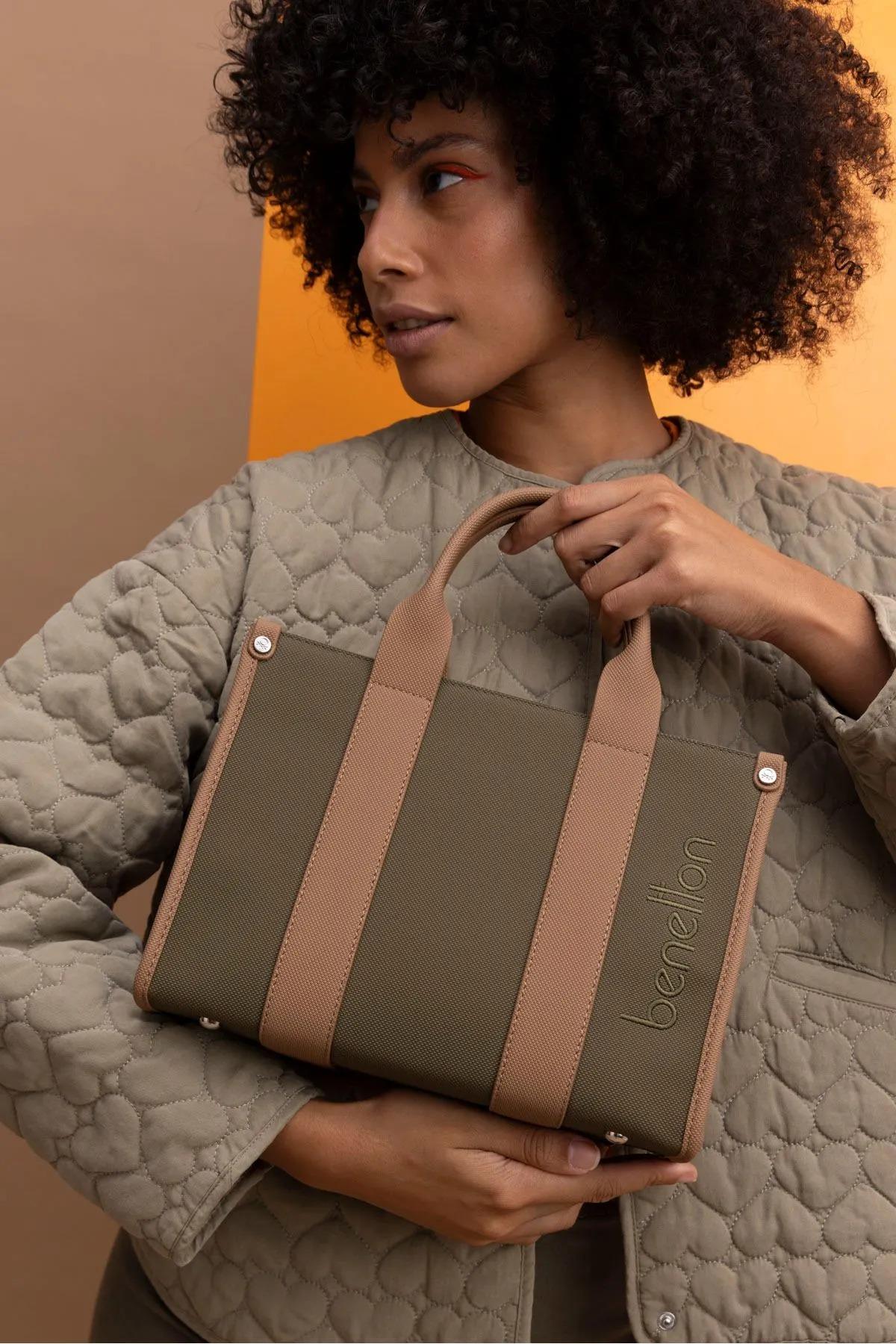 Benetton bnt1433 Kadın El ve Omuz Çantası Haki Camel