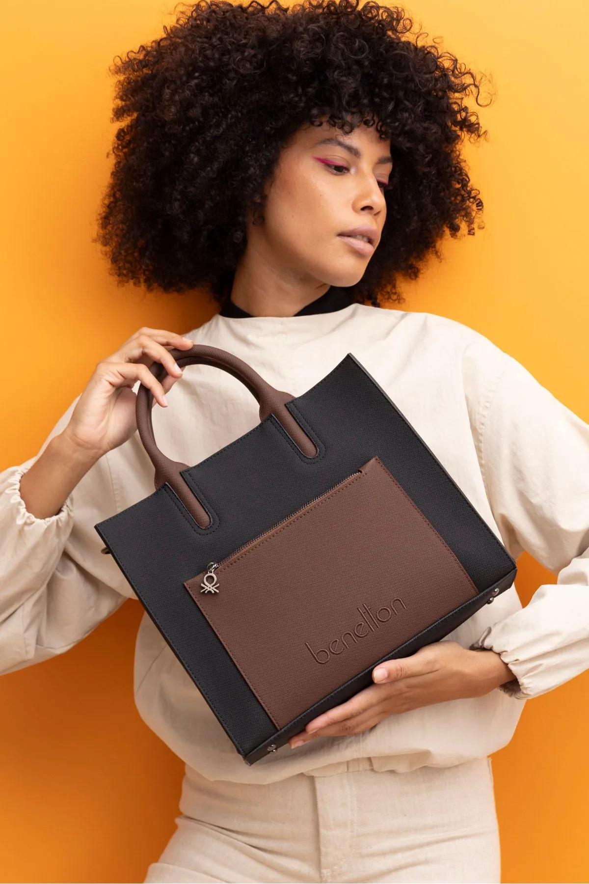 Benetton bnt1441 Kadın El ve Omuz Çantası Siyah Kahve