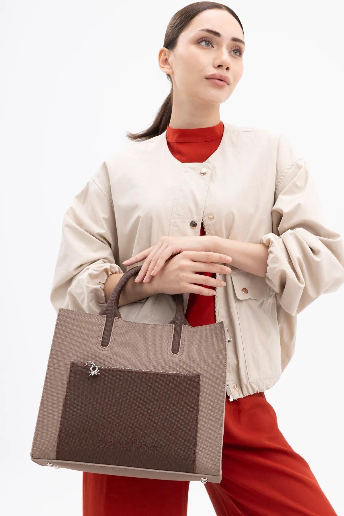 Benetton bnt1441 Kadın El ve Omuz Çantası Vizon Kahve