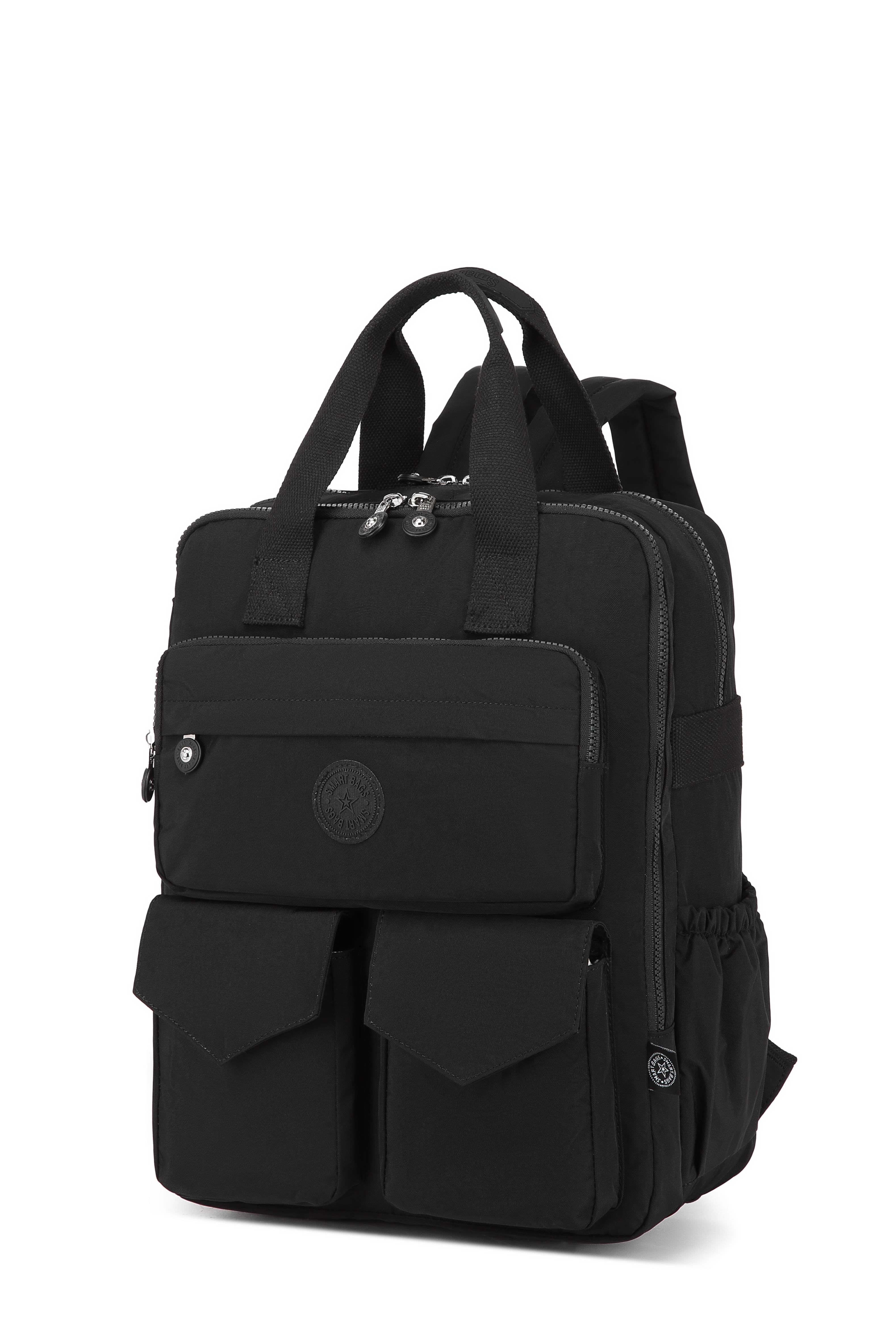 Büyük Boy Krinkıl Kumaş Sırt Çantası Smart Bags 1175 Siyah