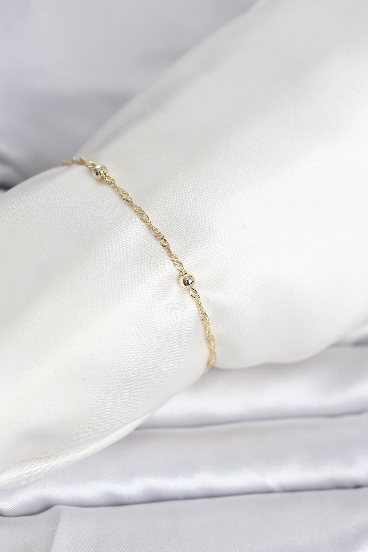 CM 14K Gold Renk Burgu Topçuk Model Kadın Bileklik