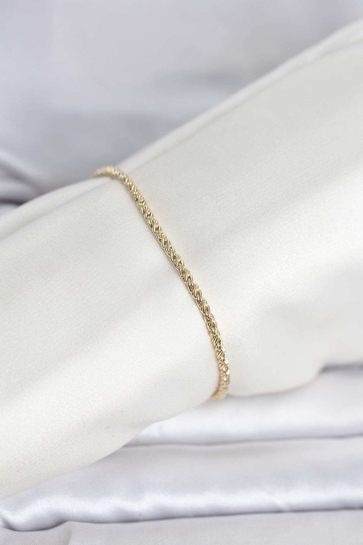 CM 14K Gold Renk Burgulu Zincir Model Kadın Bileklik