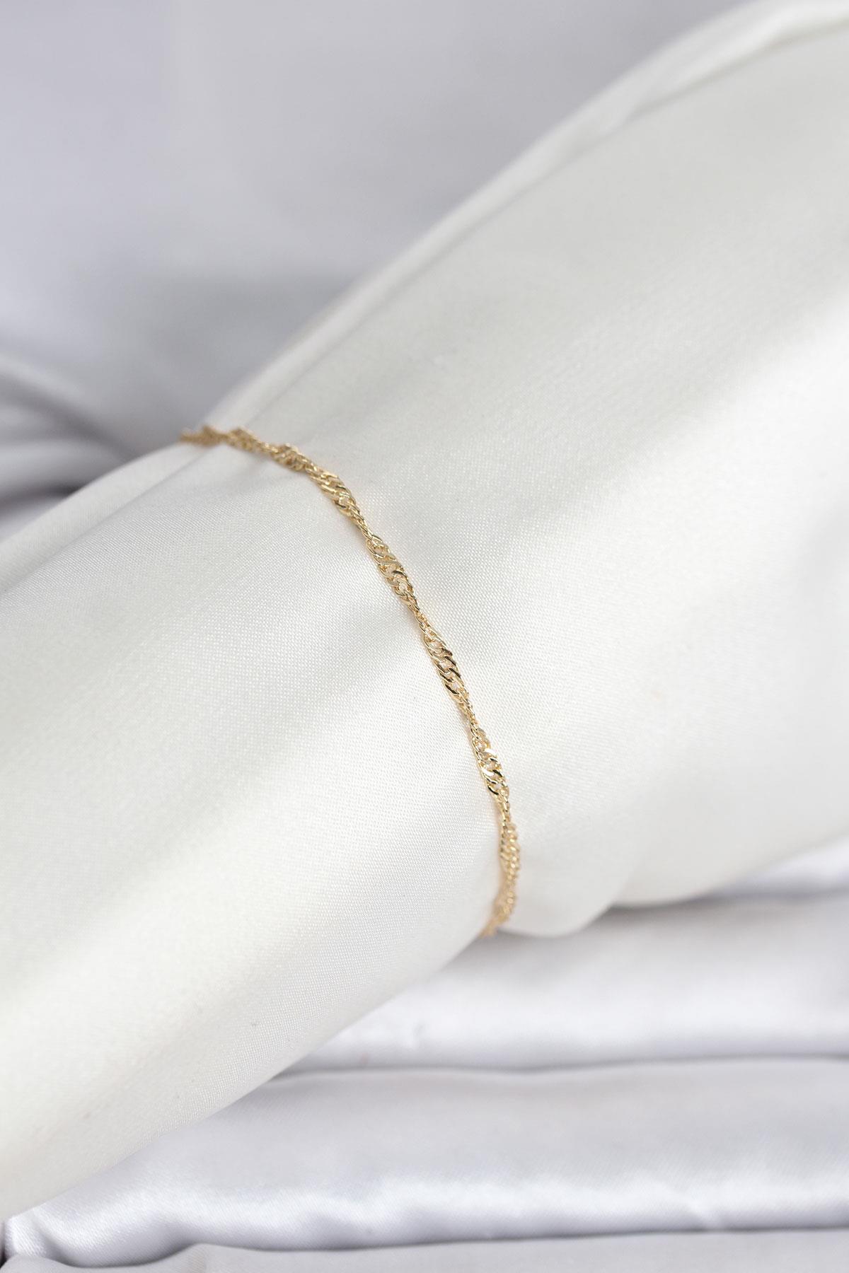 CM 14K Gold Renk Ezme Burgu Zincir Model Kadın Bileklik