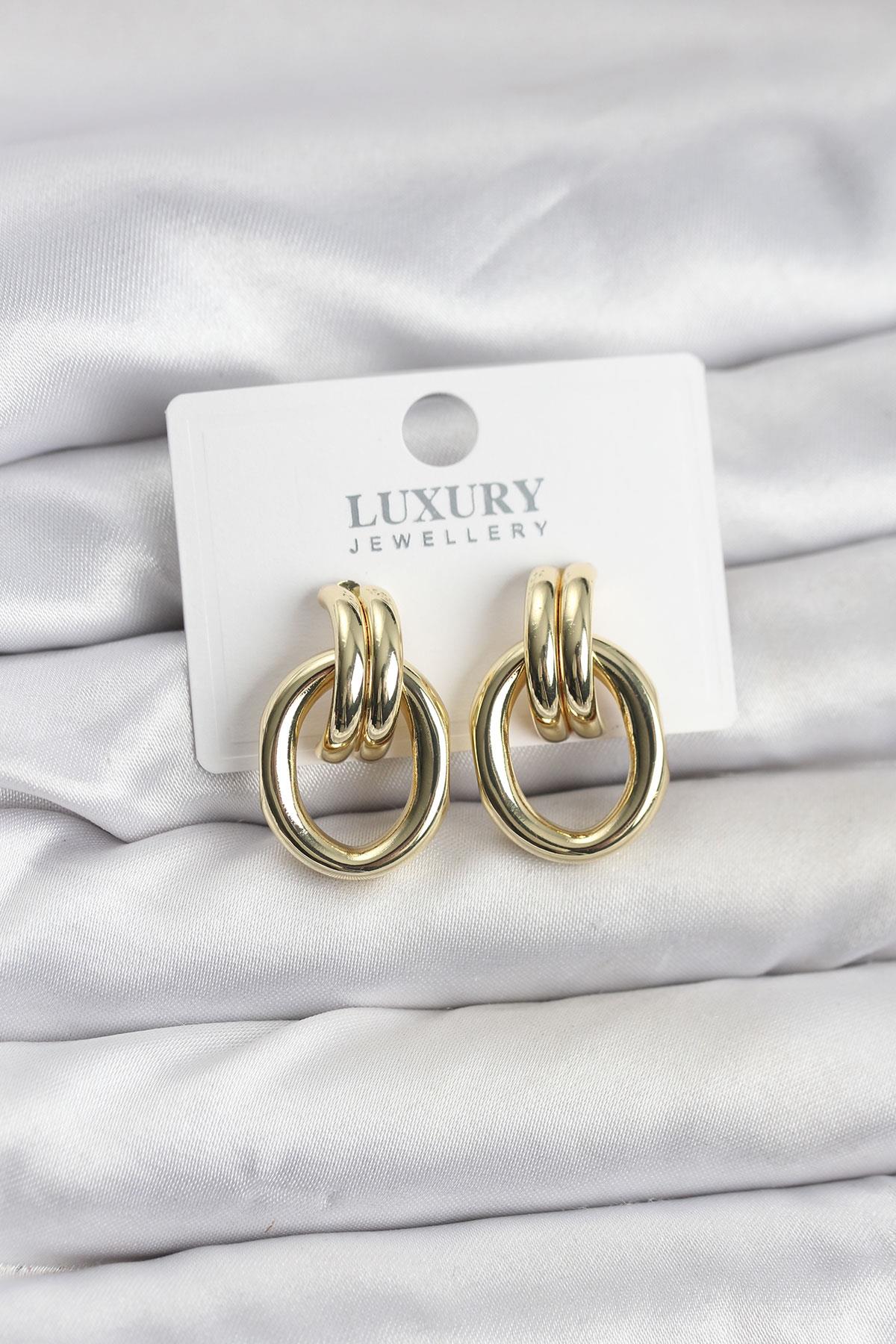 Gold Renk Pirinç Vintage Kadın Küpe