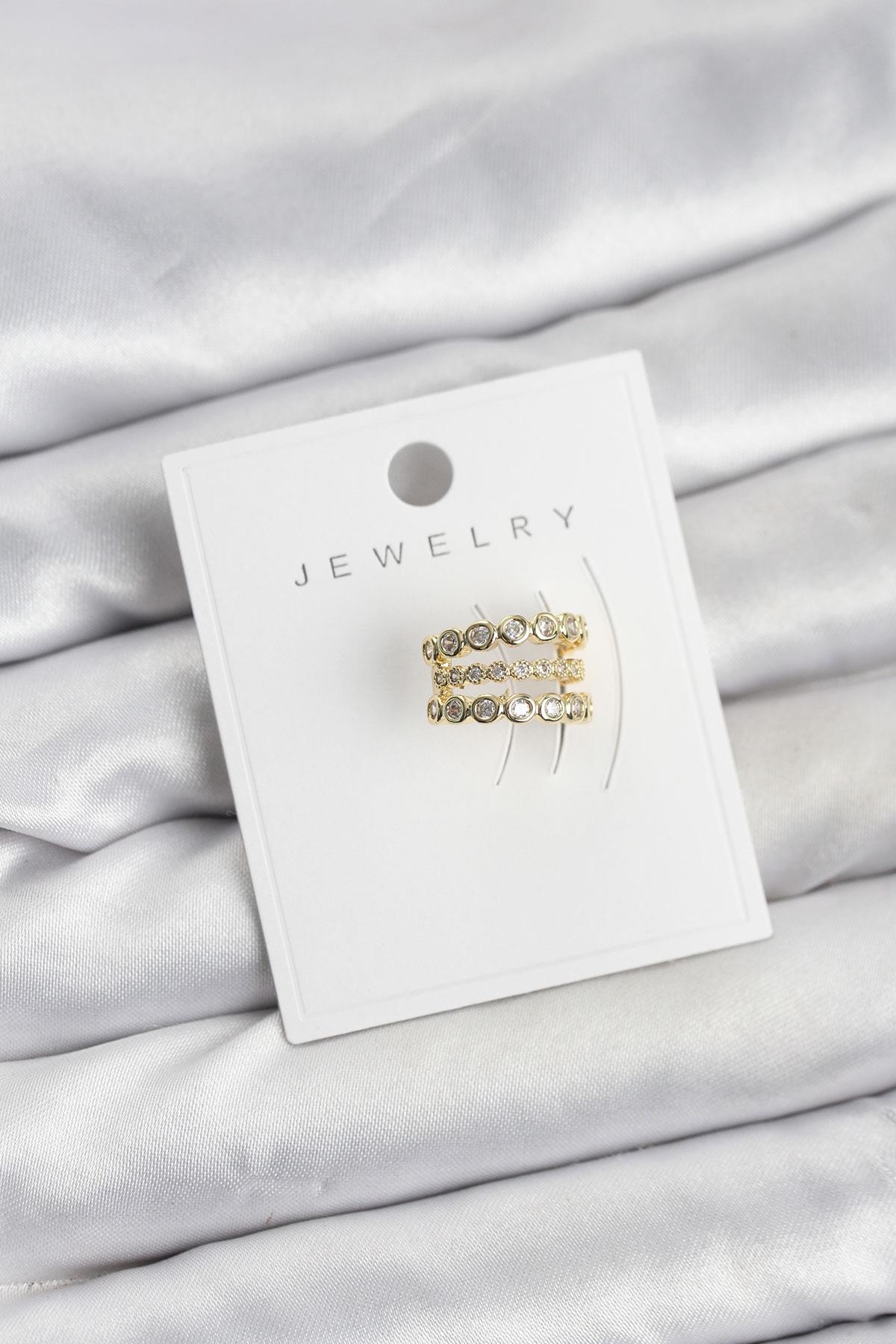 Gold Renk Zirkon Taşlı Pirinç Kıkırdak Earcuff Küpe