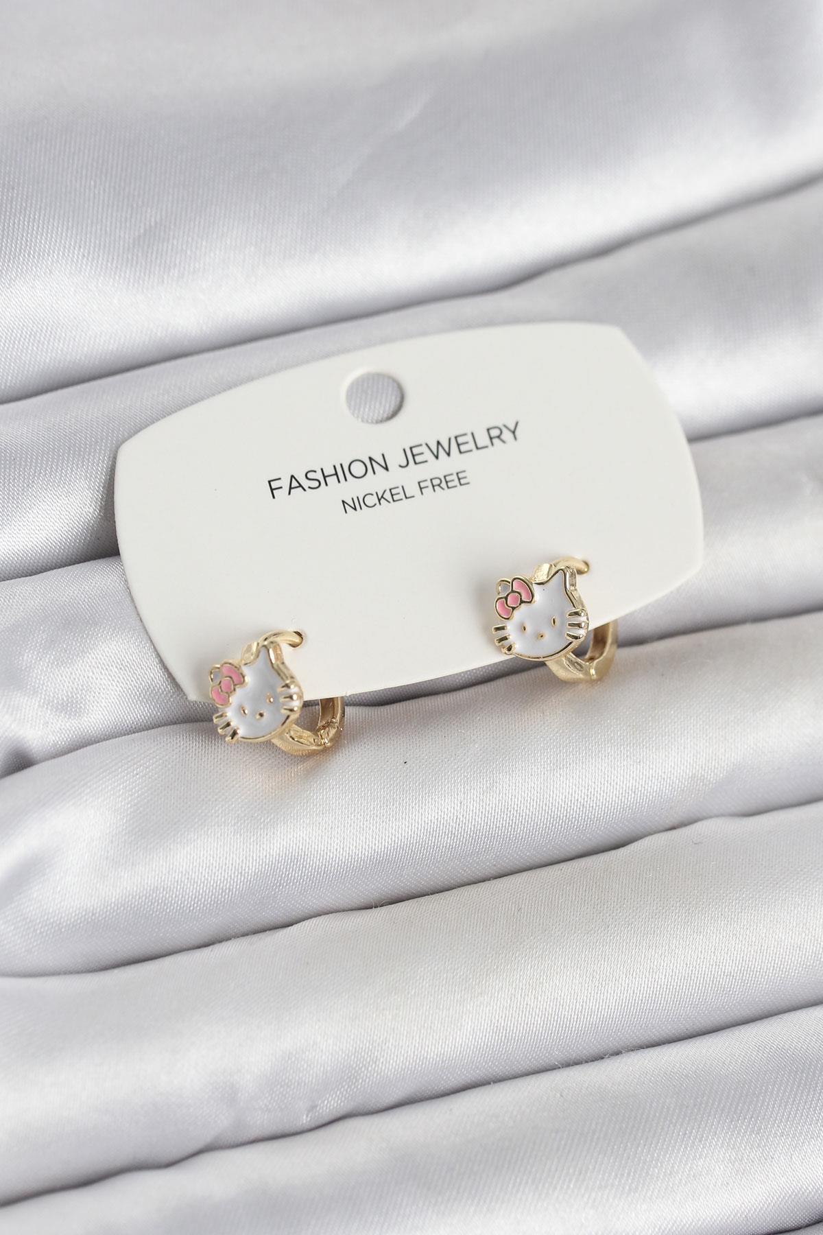 Kitty Model Gold Renk Pirinç Çocuk Küpe