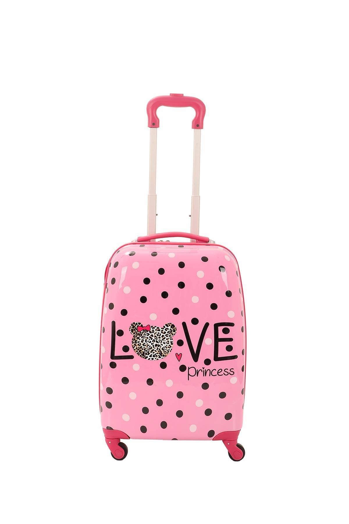 MÇS V307 ABS ÇOCUK VALİZ-PEMBE - LOVE BASKI