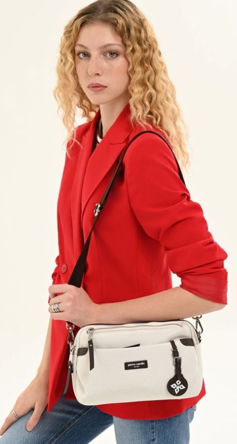 Pierre Cardin Kadın Beyaz Imperteks Ayarlanabilir Askılı Fermuarlı Omuz Çantası