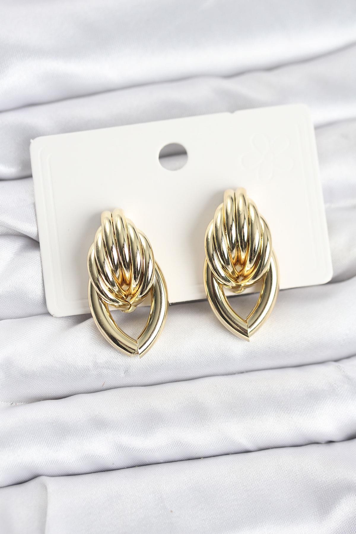 Pirinç Gold Renk Sarmal Damla Model Vintage Kadın Küpe