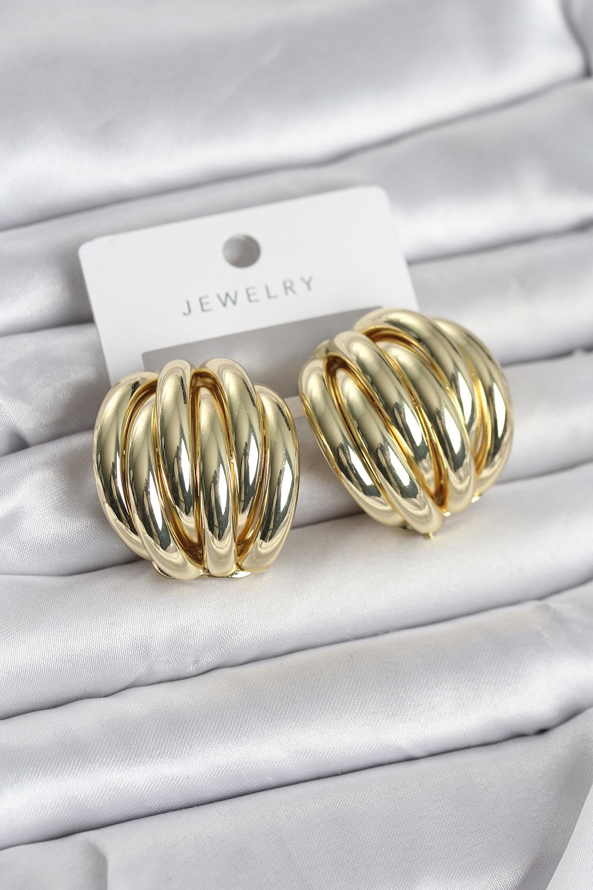 Pirinç Gold Renk Vintage Kadın Küpe