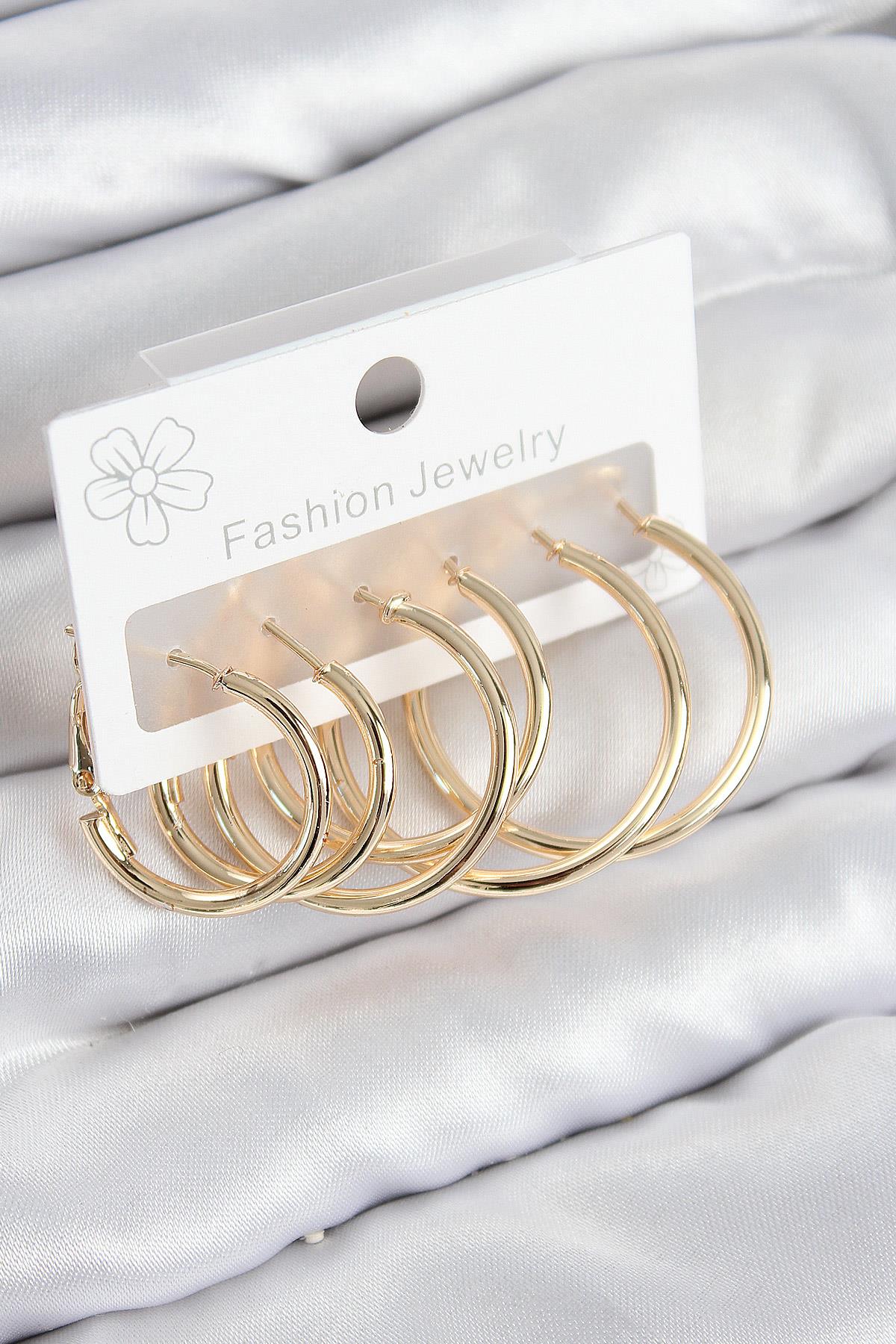 Pirinç Halka Model Gold Renk Kadın Set Küpe