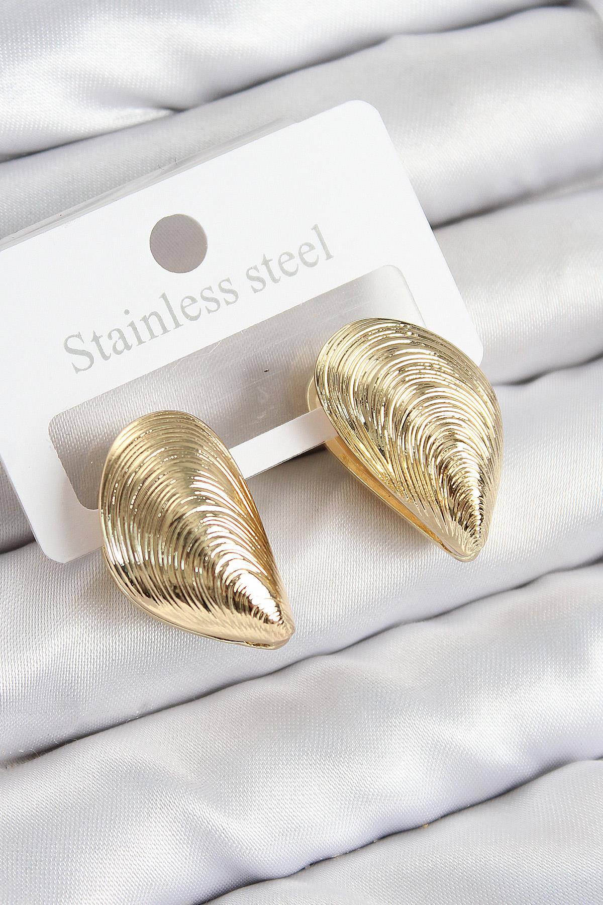 Pirinç İstiridye Model Gold Renk Kadın Küpe