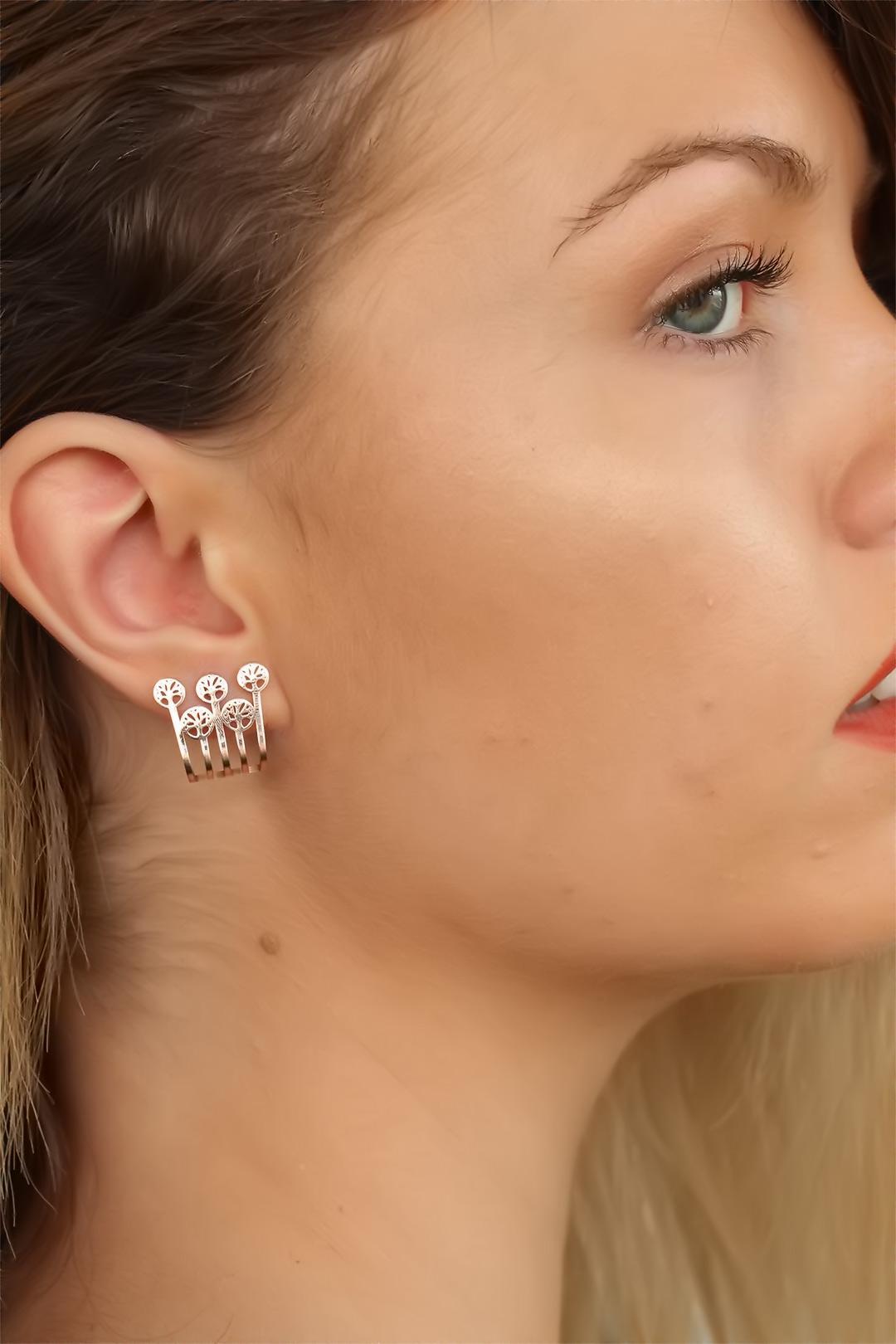 Rose Renk Ağaçlı Bayan Küpe