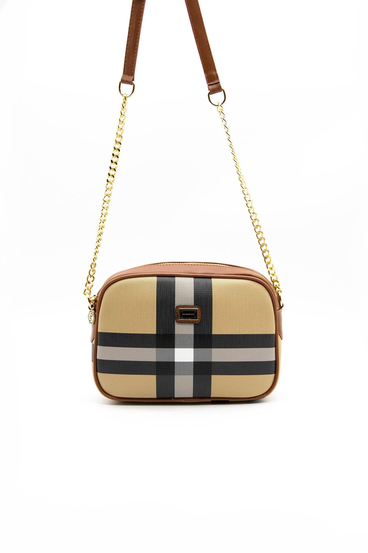 Silver Polo 1041 Ekose Kadın Çapraz Çanta Kırmızı Siyah