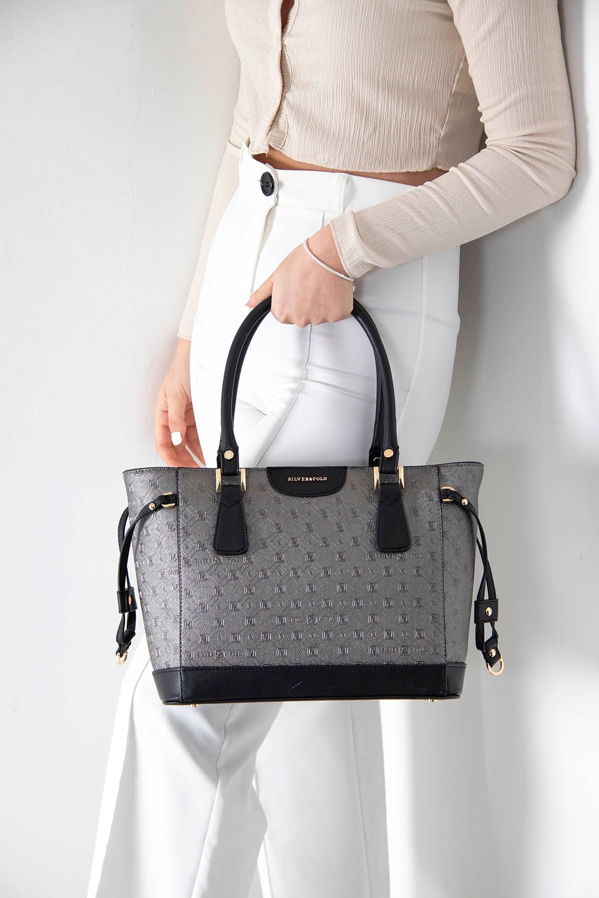 Silver&Polo 907 Kadın El ve Omuz Çantası Platin Siyah