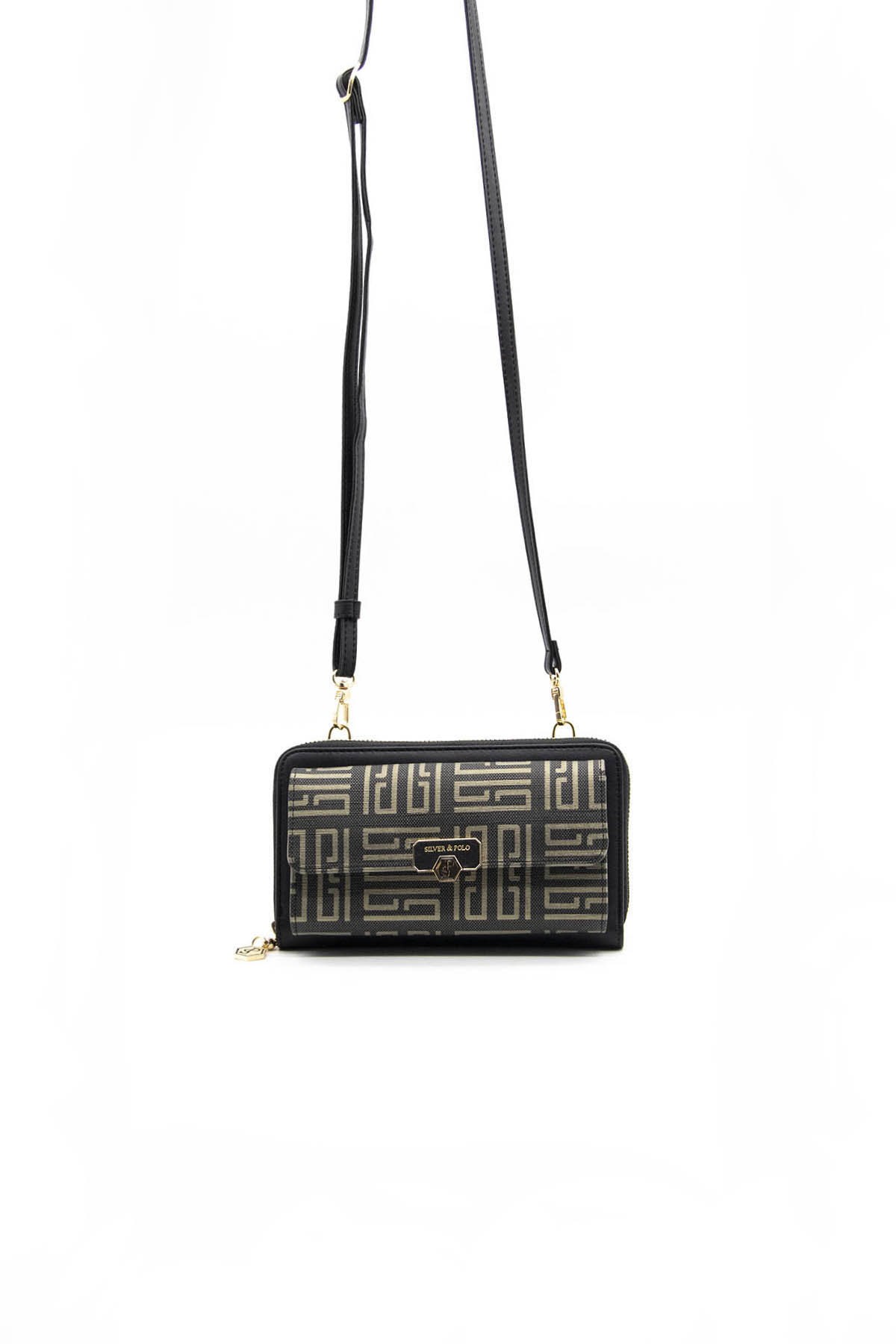 Sılver&Polo 921 Çapraz Cüzdan Siyah Platin Labirent