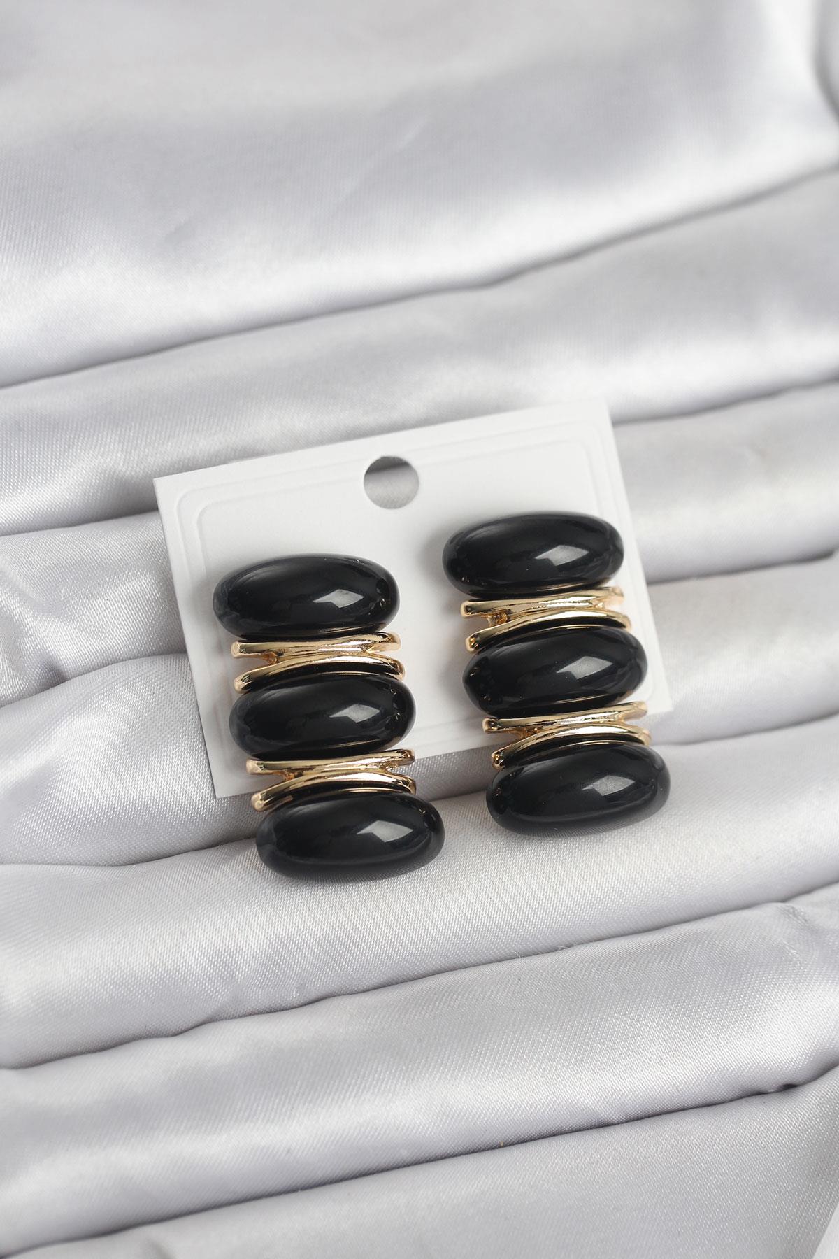 Siyah Vintage Model Gold Renk Kadın Küpe