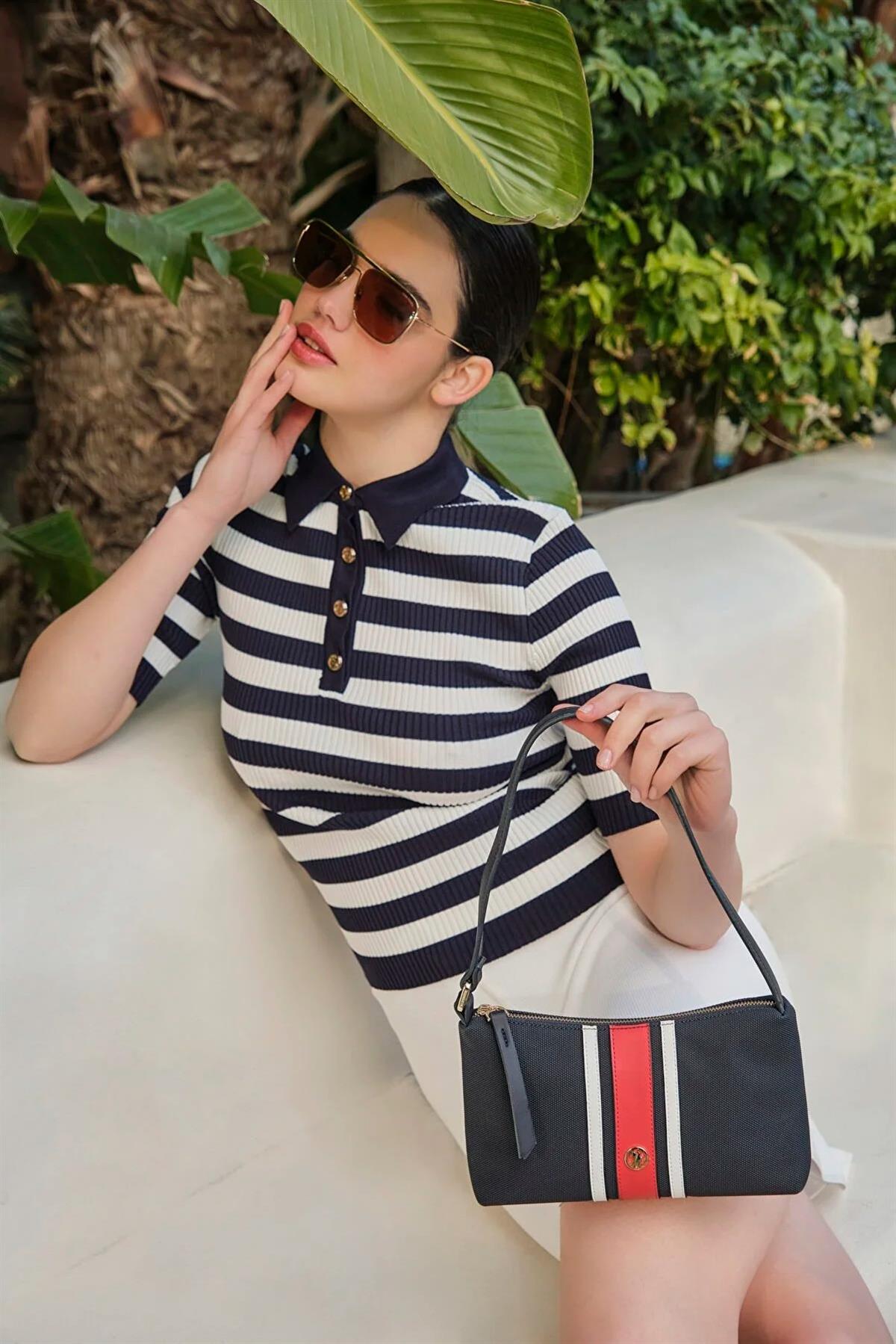 U.S Polo 23240 Kadın Mini El ve Omuz Çantası Lacivert Kırmızı