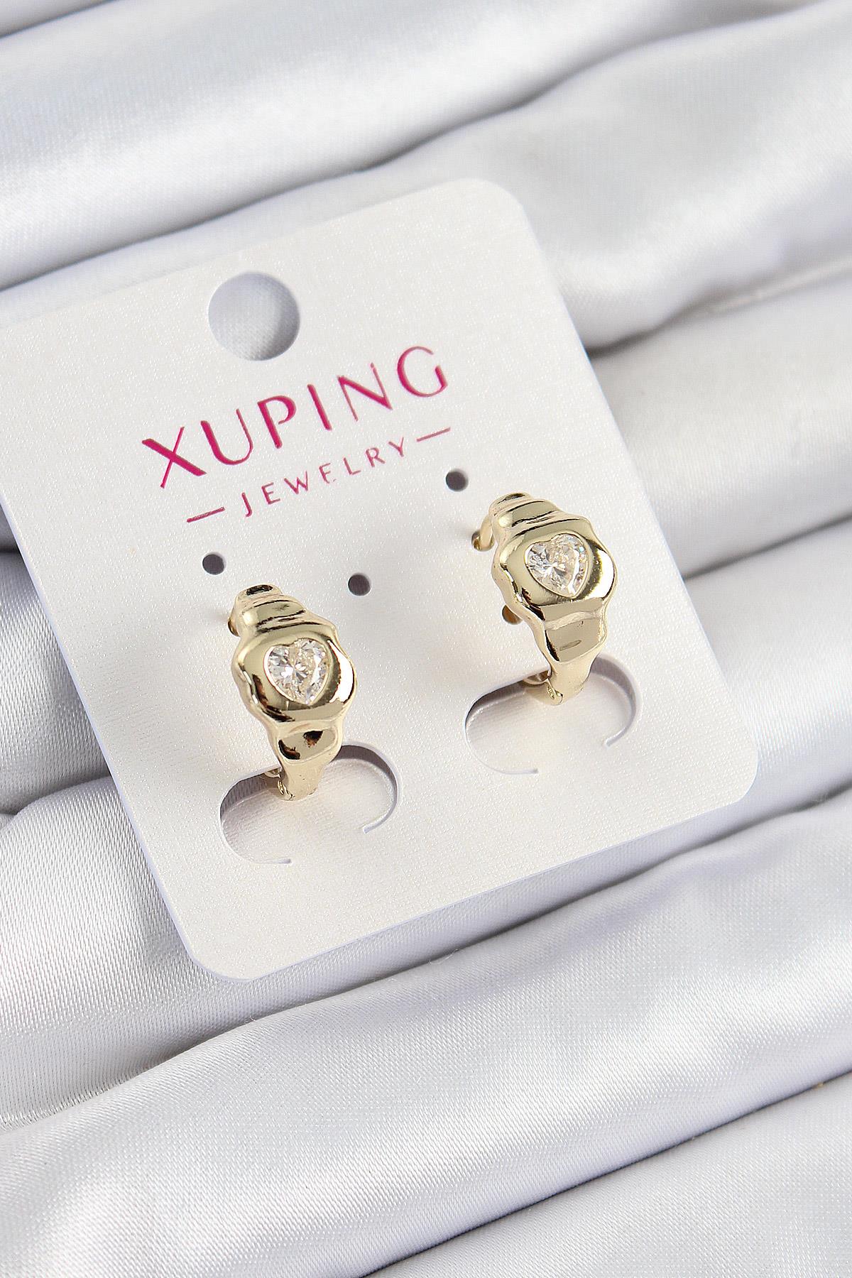 Xuping Zirkon Taşlı Kalp Model Gold Renk Kadın Küpe
