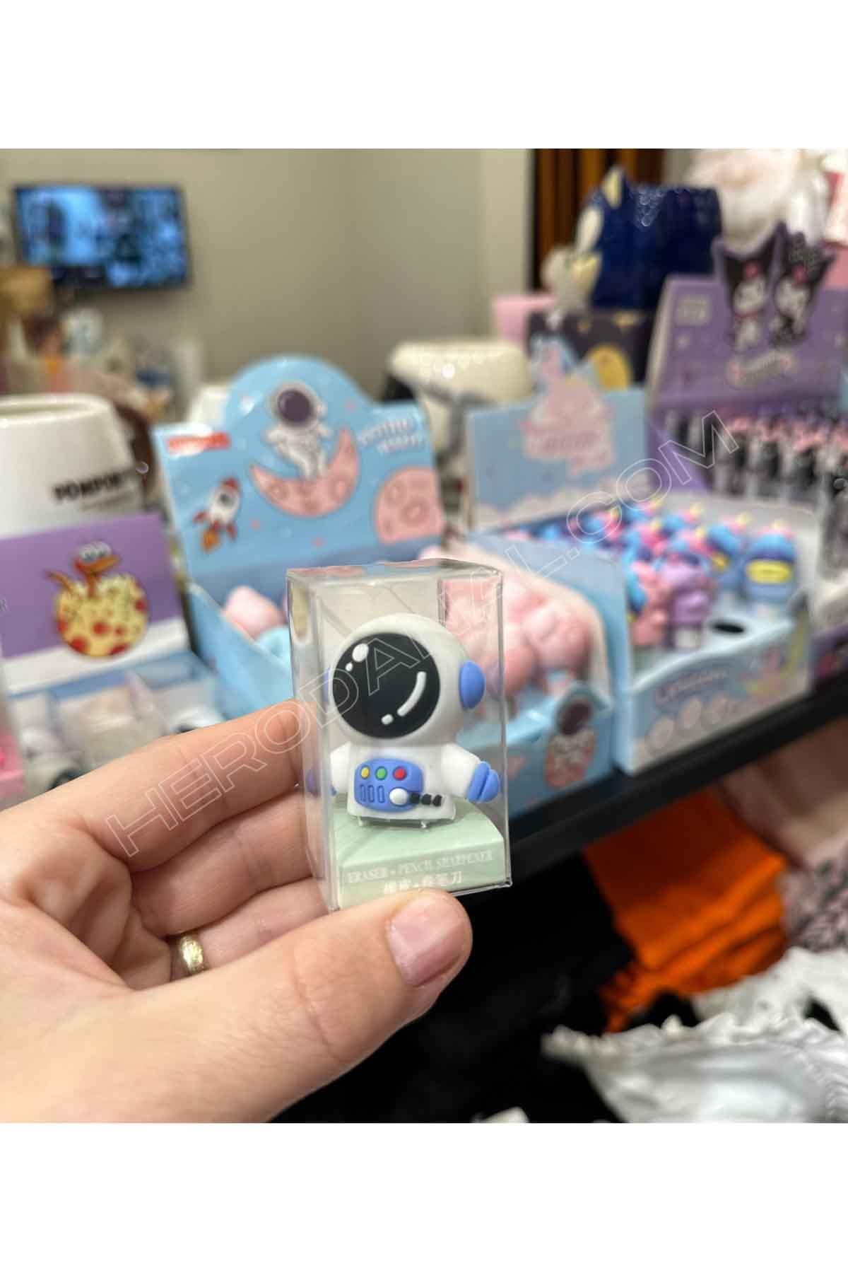 Astronot Figürlü Silikon Silgi Kalem Traş - Mavi