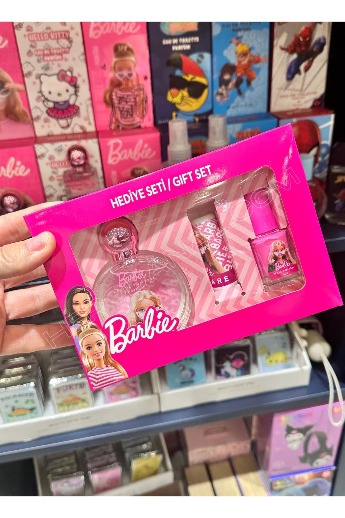 Barbie Lisanslı Çocuk Parfüm-Lipcare ve Oje Seti