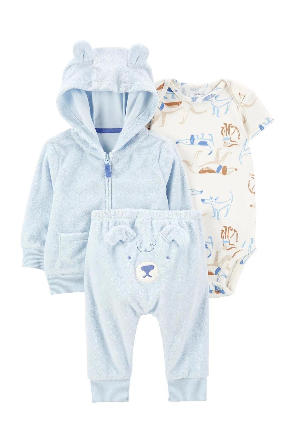 Carter's Erkek Bebek 3'lü Havlu Pantolon ve Hırkalı Takım
