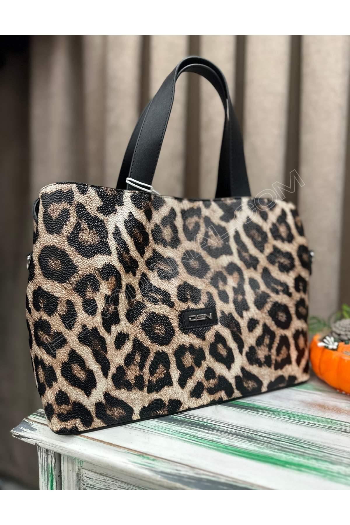 Çift Saplı Kroda Simli Leopar Çanta - Model 4