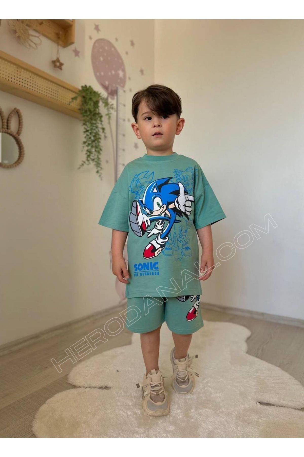 Çocuk Baskılı Şort & T-shırt 2'li Takım - Model 16