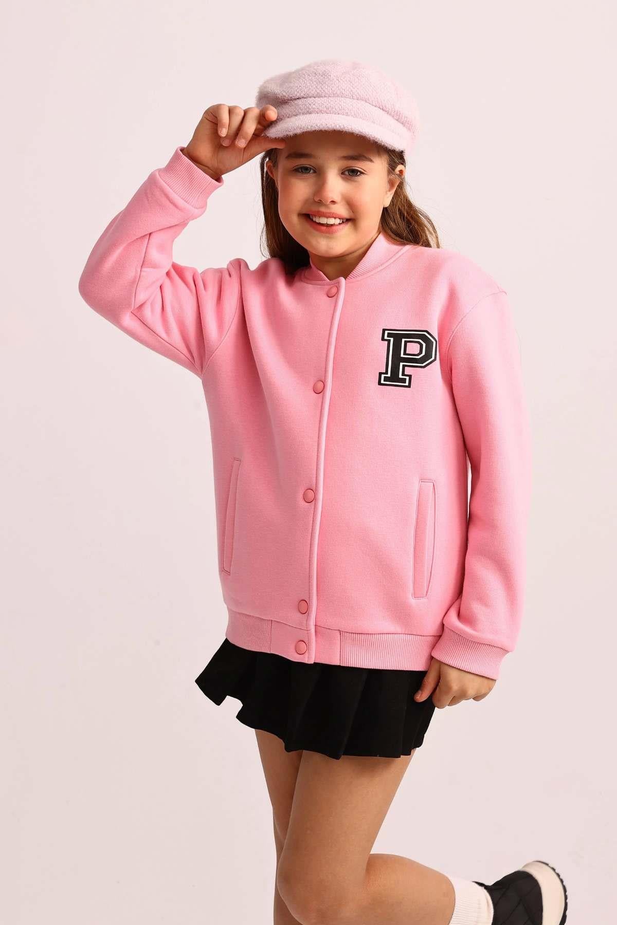 Çocuk Şardonlu Bomber Ceket-Şeker Pembe