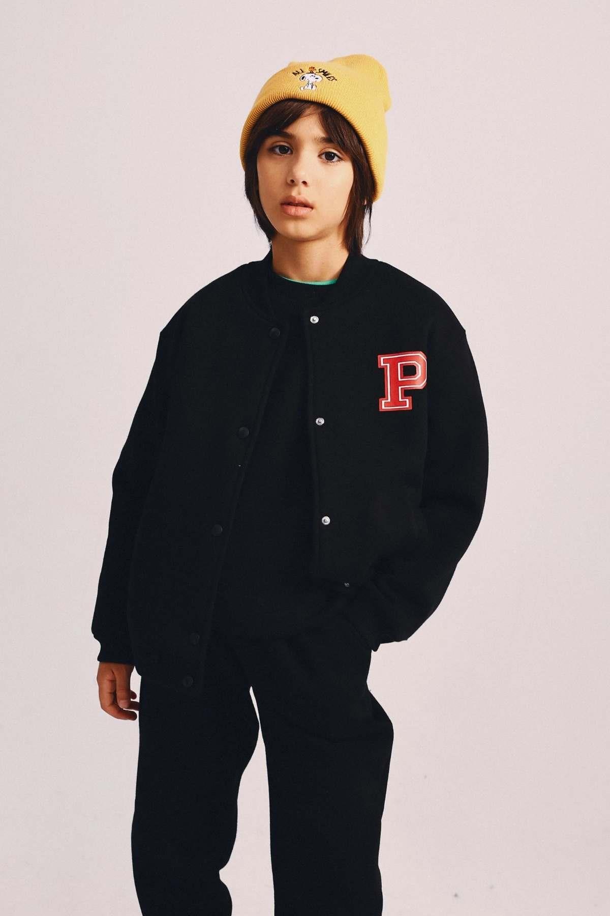 Çocuk Şardonlu Bomber Ceket-Siyah