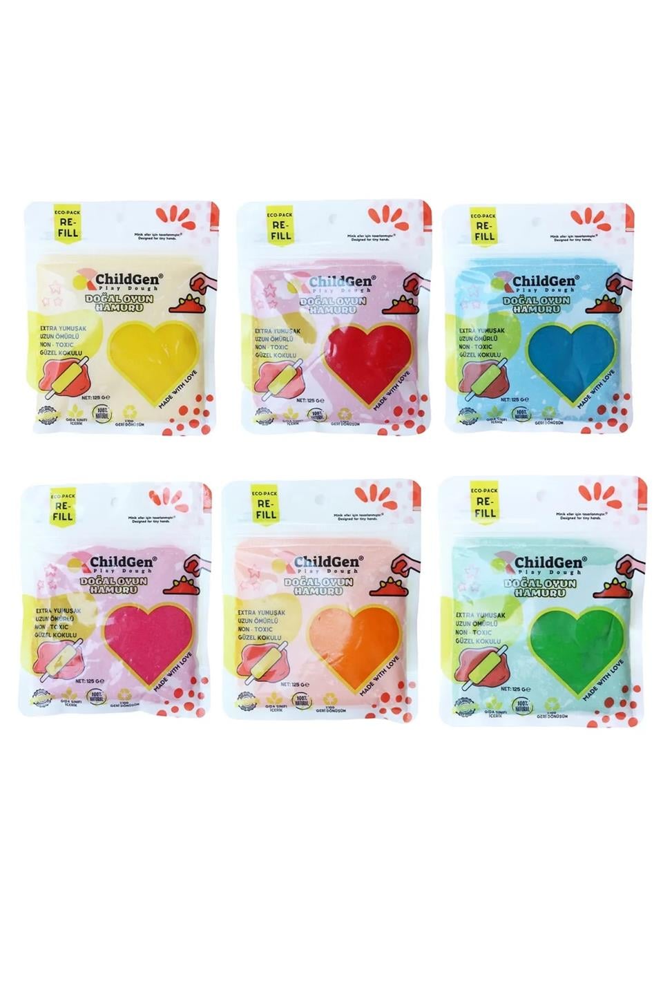 Doğal Oyun Hamuru 6'lı Set Vakumlu Kartuş Paket - Ecopack-Refill
