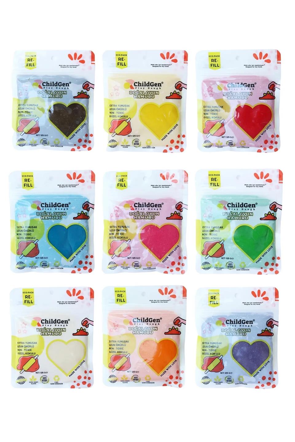 Doğal Oyun Hamuru 9'lu Set Vakumlu Kartuş Paket - Ecopack-Refill