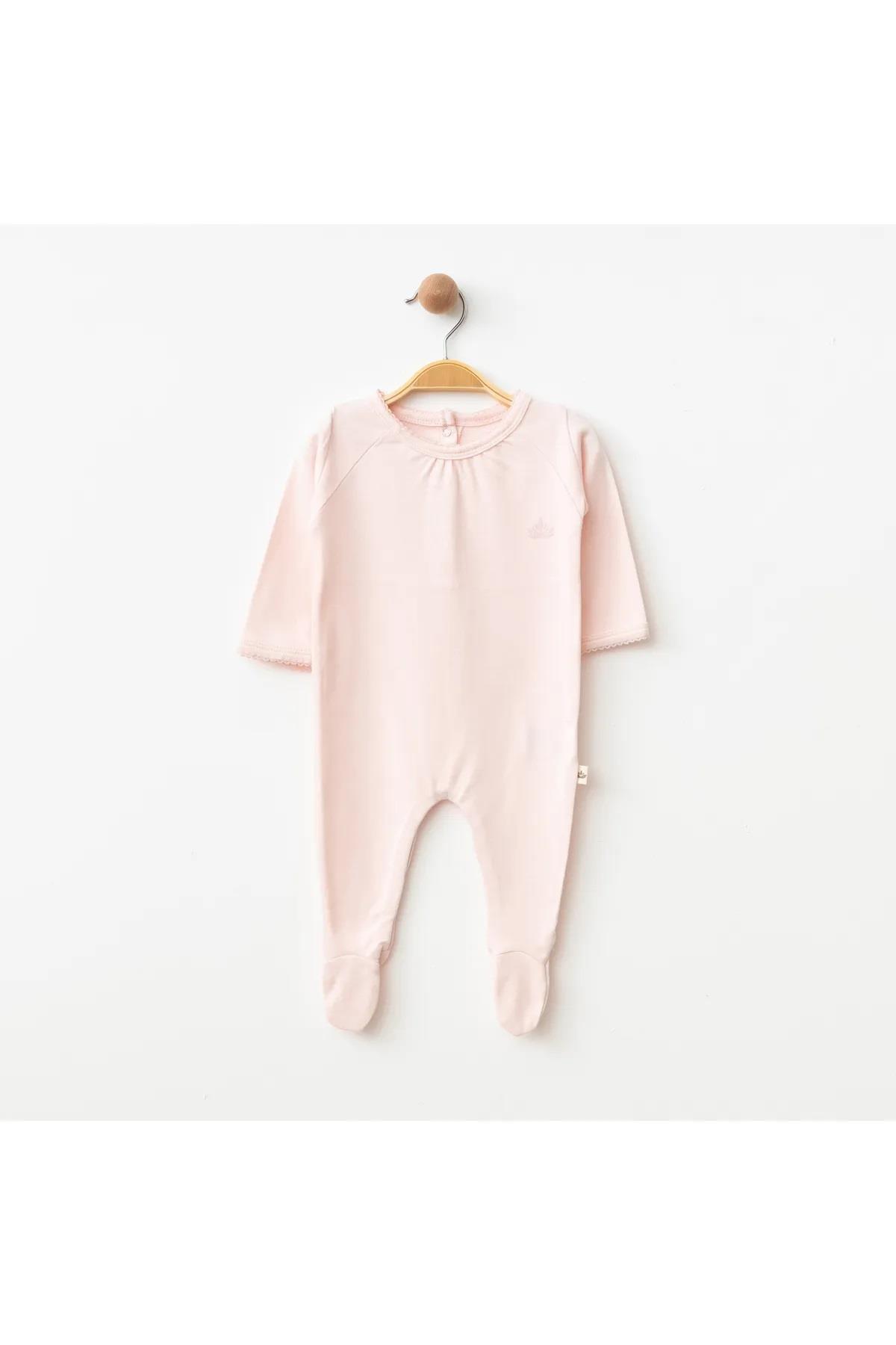 Eslenza Organik Patikli Kız Bebek Tulum - Pembe