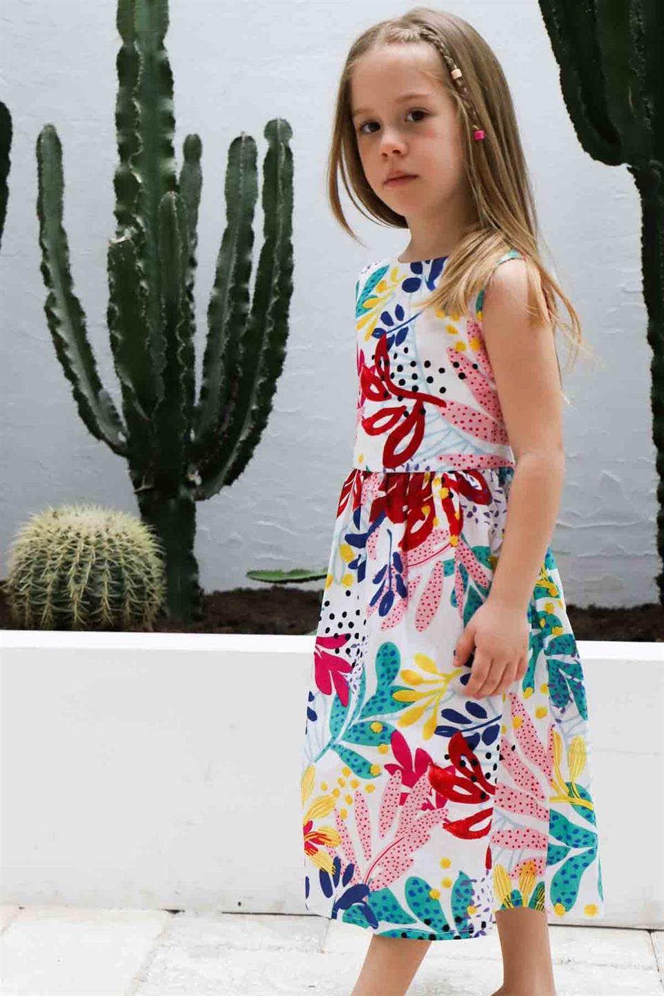 Fleur Poplin Çiçekli Çocuk Elbise