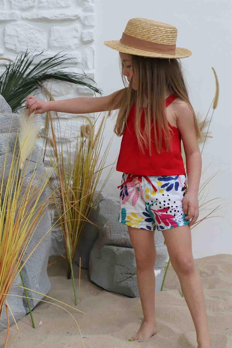 Fleur Poplin Çiçekli Çocuk Şort