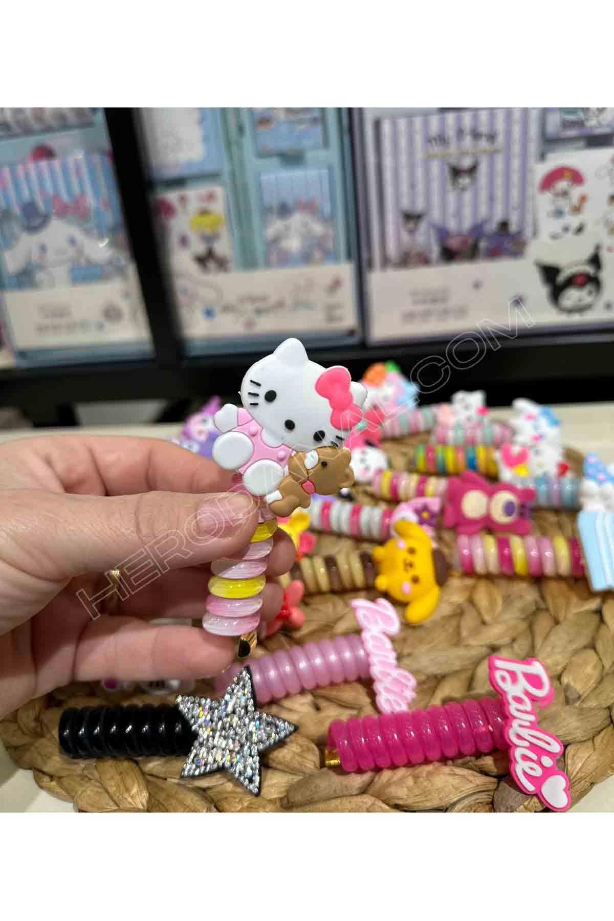 Hello Kitty Slikon Başlıklı Akordiyon & Burgu Toka - Model 3