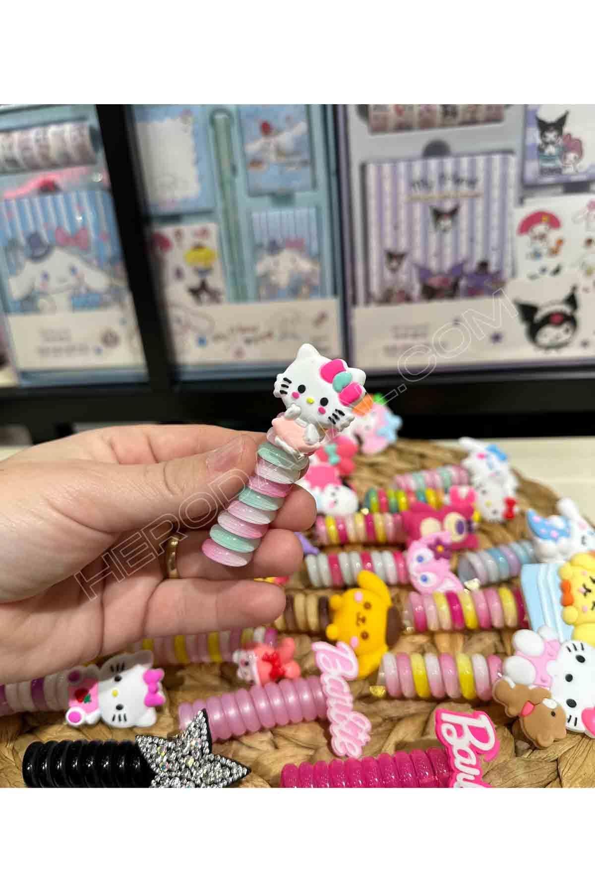 Hello Kitty Slikon Başlıklı Akordiyon & Burgu Toka - Model 1