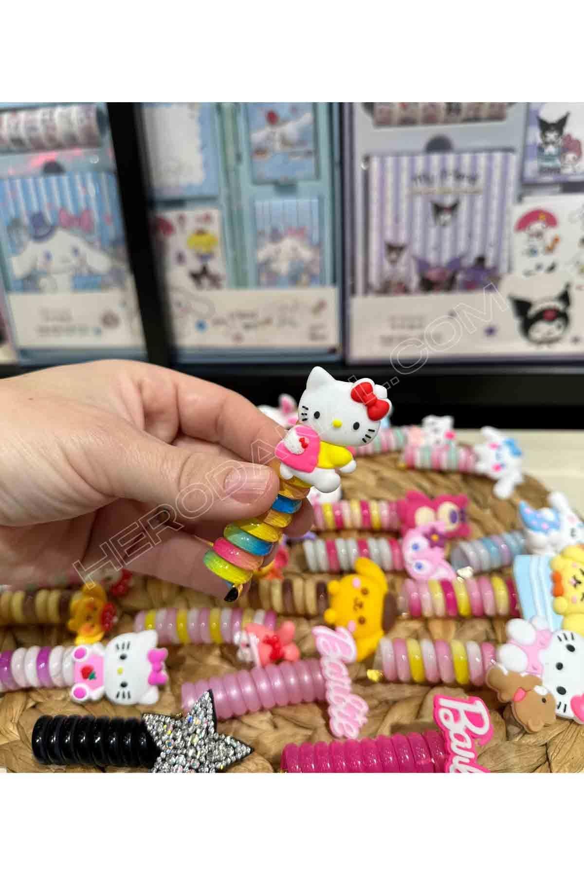 Hello Kitty Slikon Başlıklı Akordiyon & Burgu Toka - Model 2