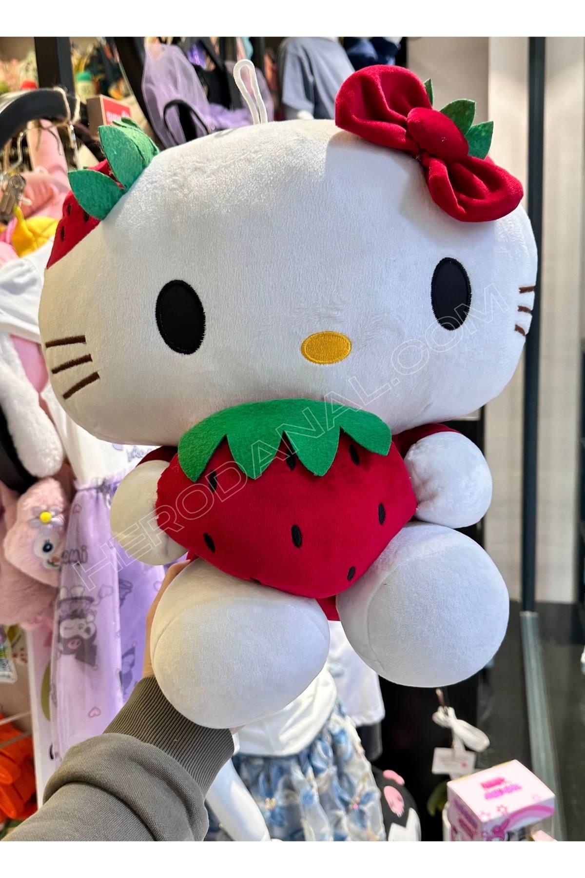 Helo Kitty Sevimli Çilekli Peluş Oyuncak - 39CM - Kırmızı