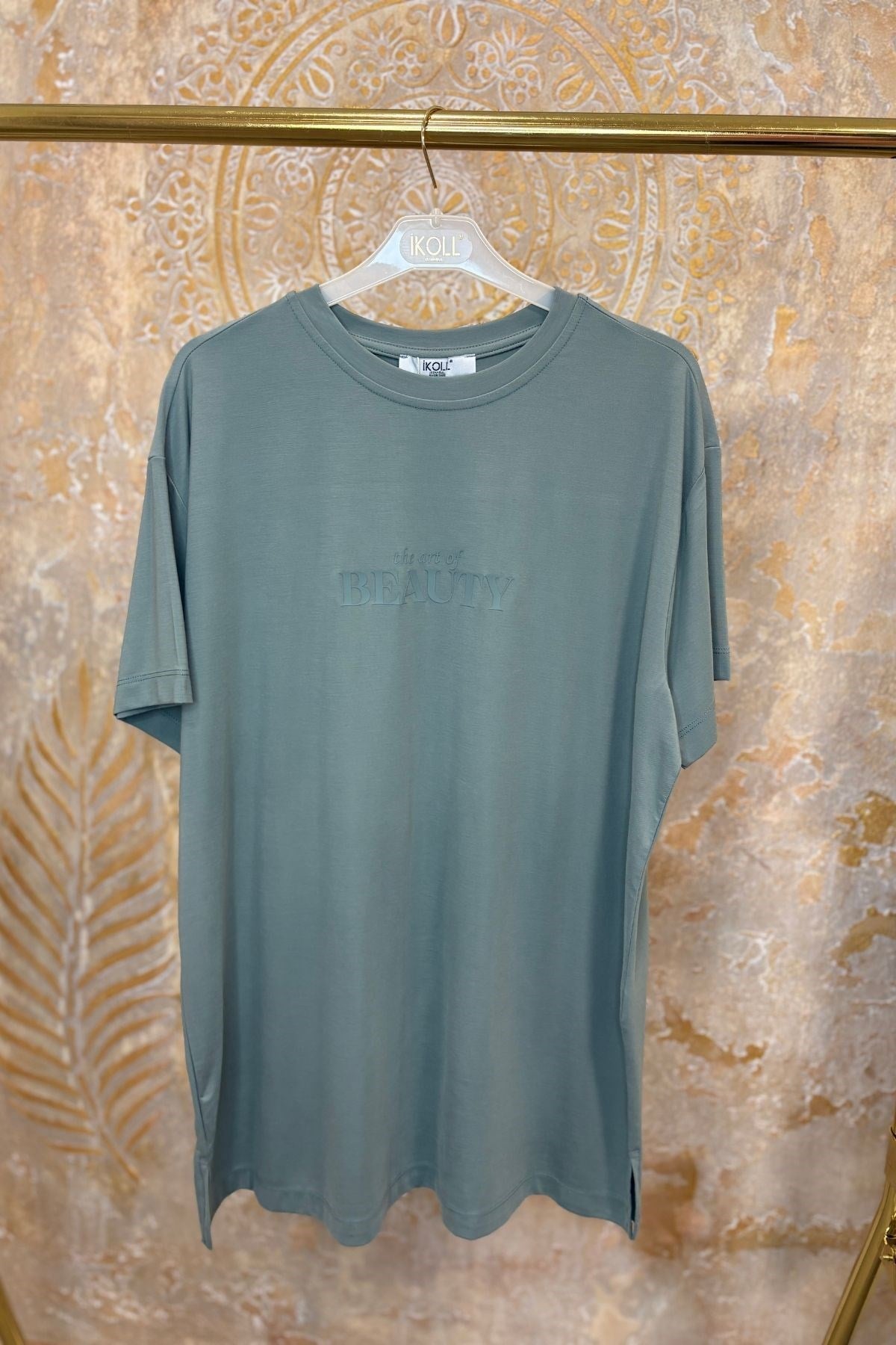 Kadın Tonoton Baskılı Basıc T-shirt -Koyu Çağla