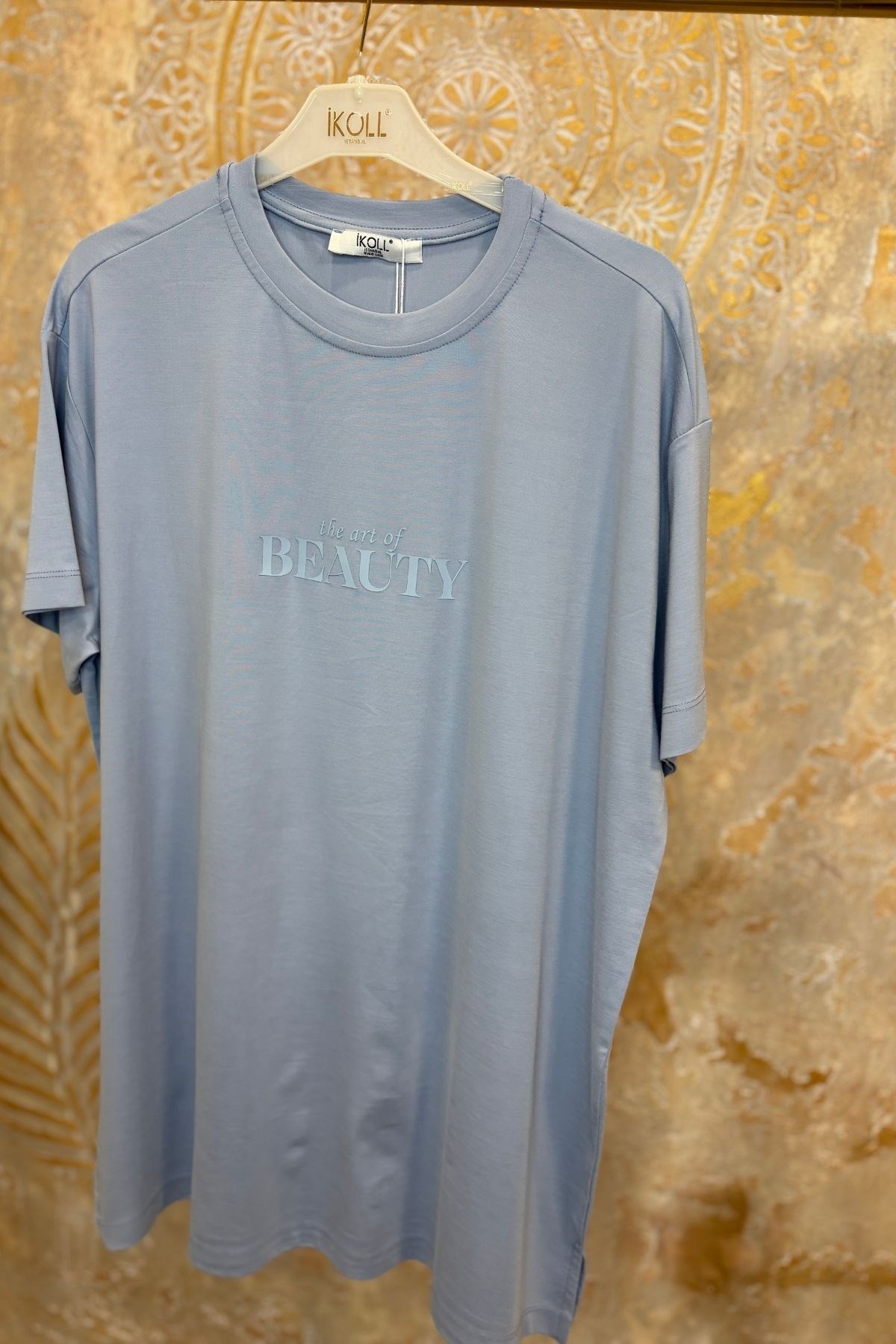 Kadın Tonoton Baskılı Basıc T-shirt -Mavi