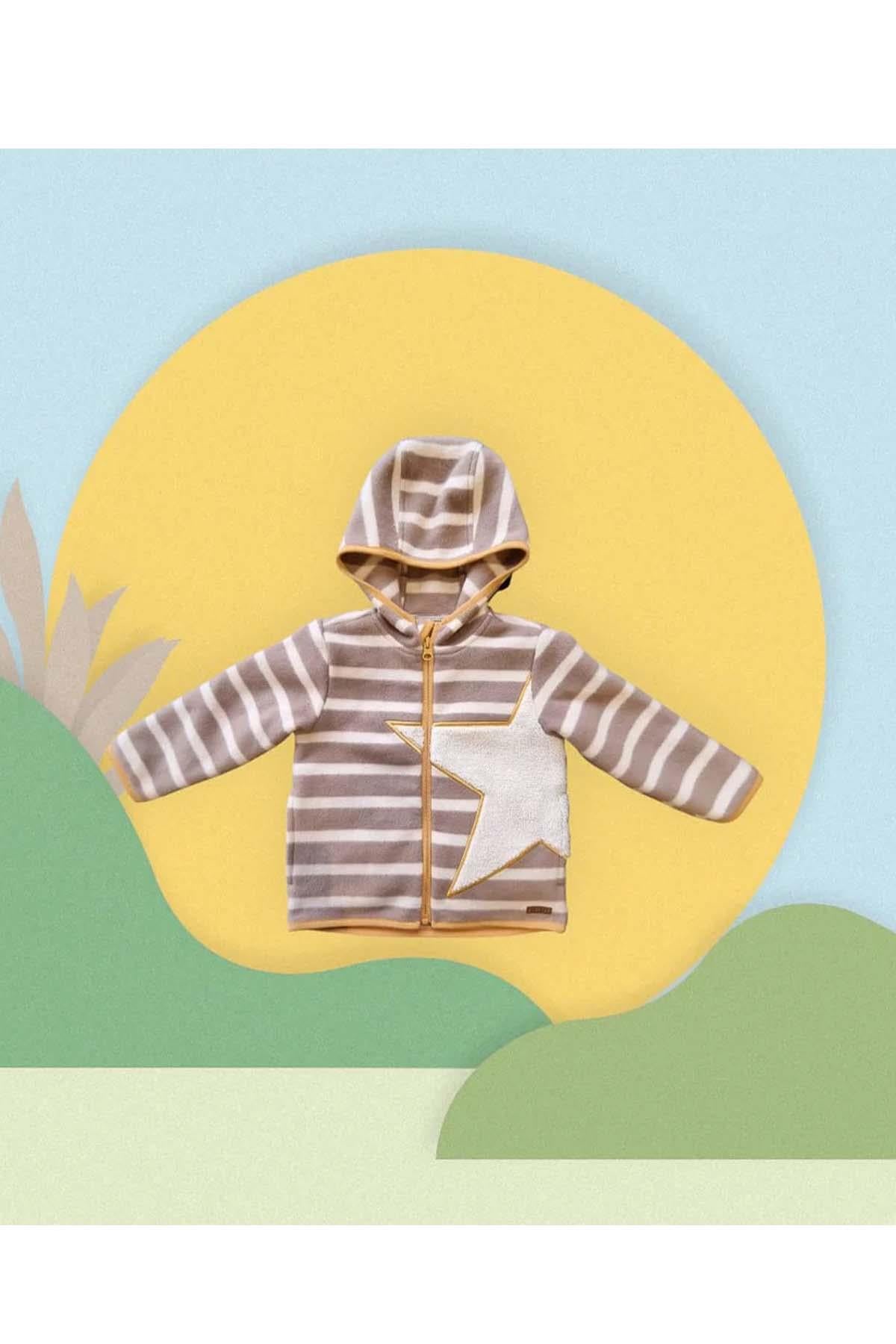 Kapüşonlu Pamuk Polar Ceket - Krem