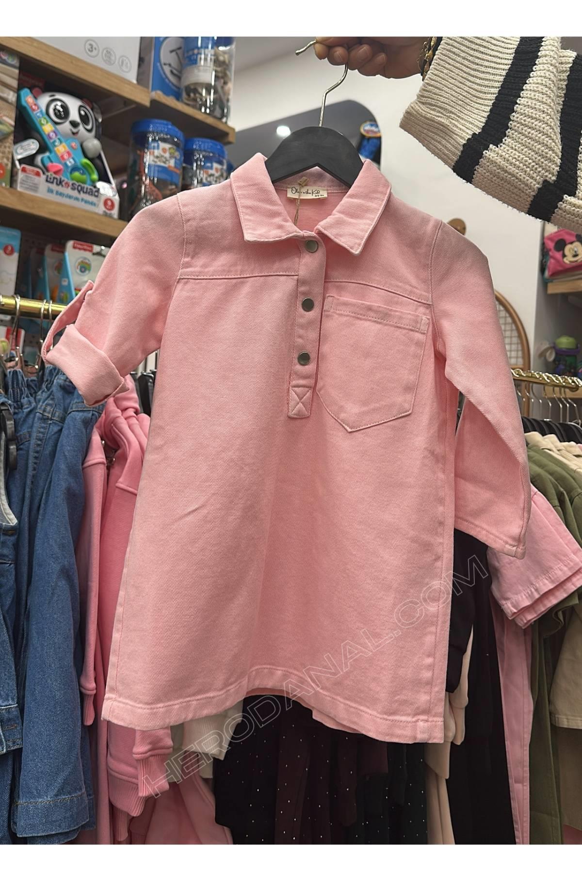 Kız Çocuk Boyalı Gabardin Elbise - Pembe