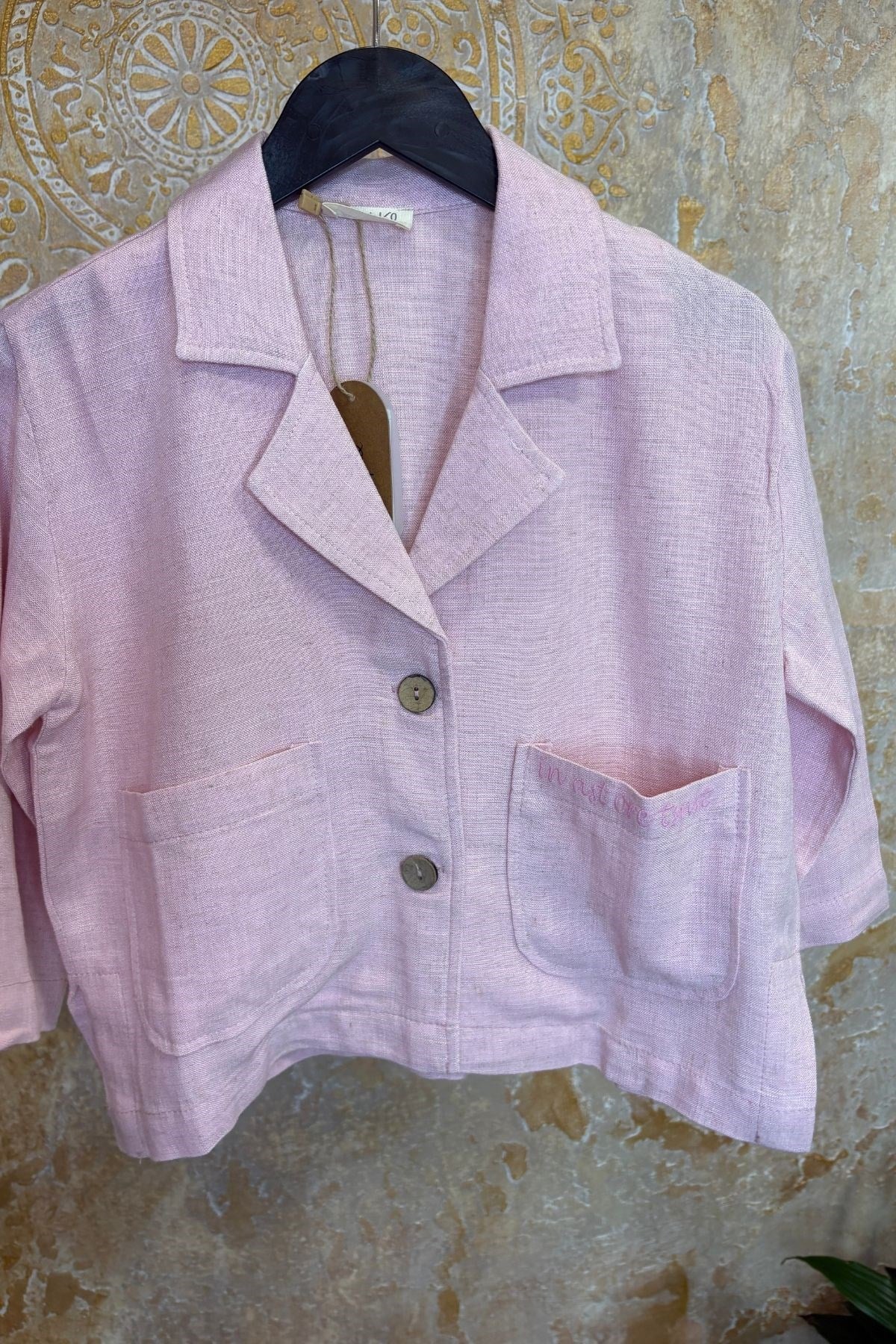 kız Çocuk Naturel Keten Oversize Ceket-Pembe