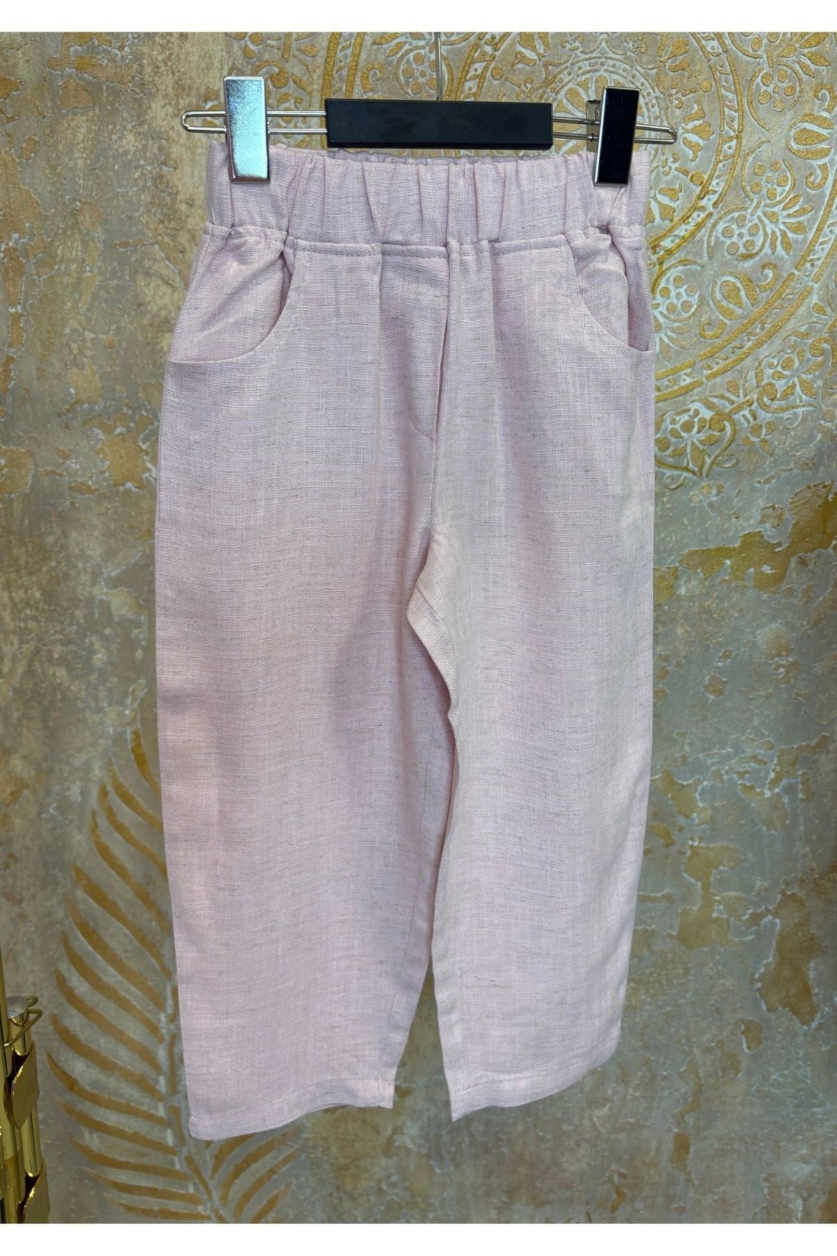 kız Çocuk Naturel Keten Pantolon-Pembe