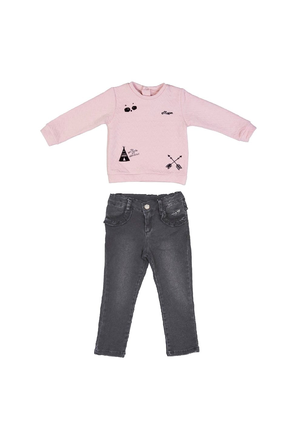 Kız Çocuk Pembe Sweatshirt  ve Kot Takım