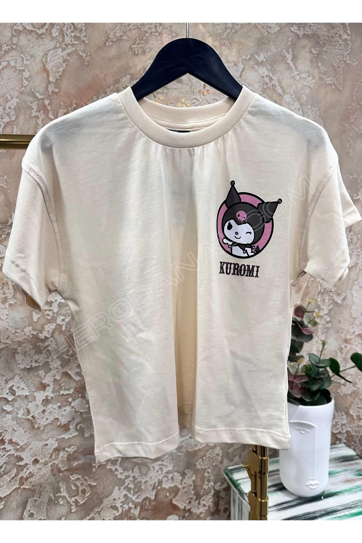 Kuromi Arkası Sanrio Baskılı T-Shırt - Model 4 - Bej