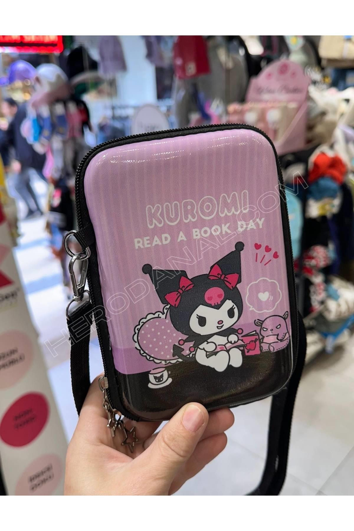 Kuromi Dik Boy Omuz Askılı Eva Çanta - Siyah & Pembe